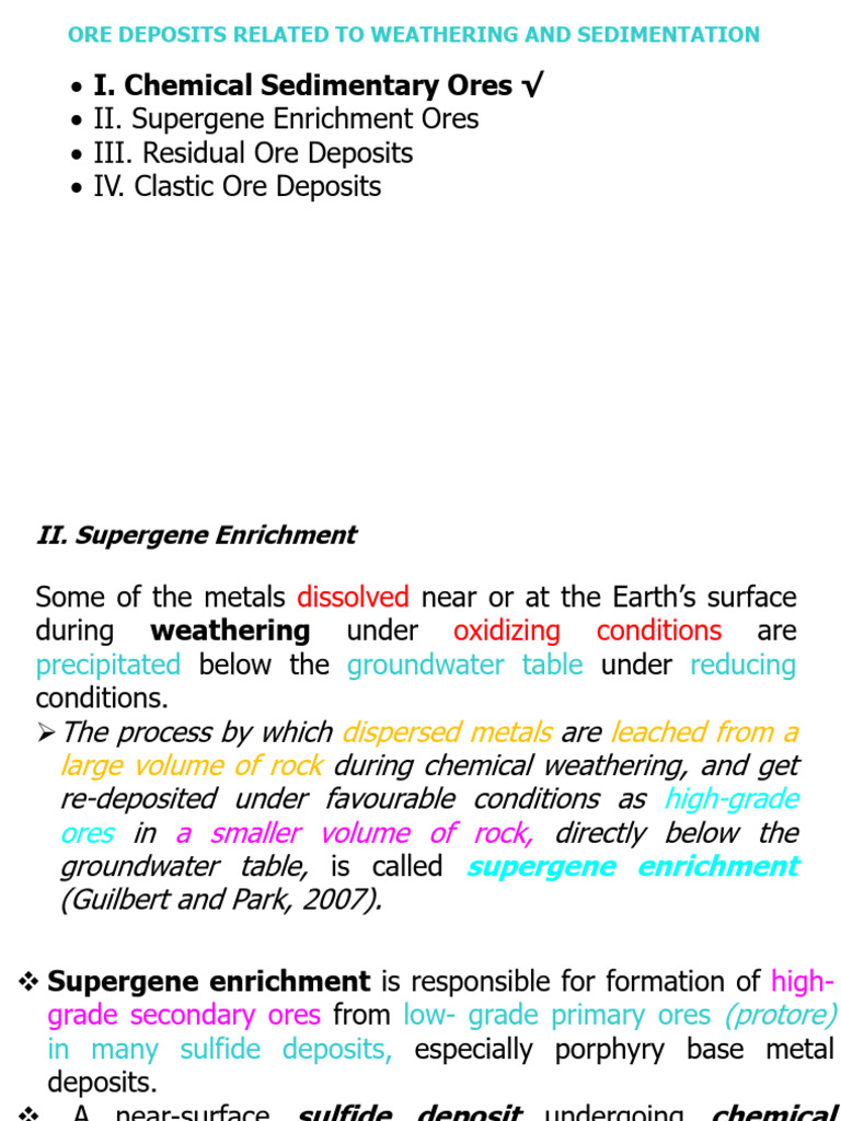 Supergene Enrichment in Ore Deposits | PDF | Ore | Weathering