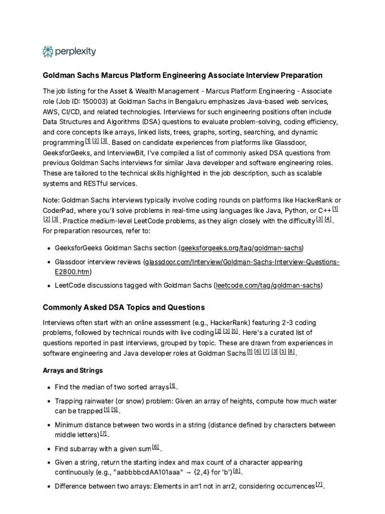 Goldman Sachs Associate Interview Prep | PDF | Computing | Computer ...