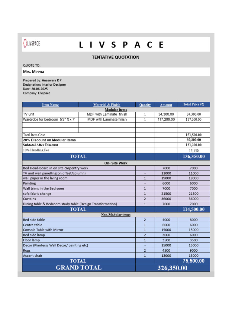 Livspace Interior Design Quotation | PDF | Bedroom | Architectural Design