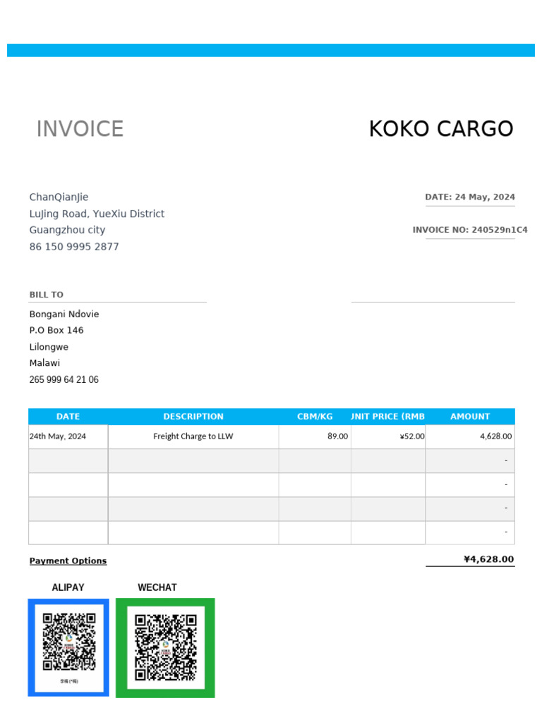 Koko Cargo Invoice for Freight Charge | PDF