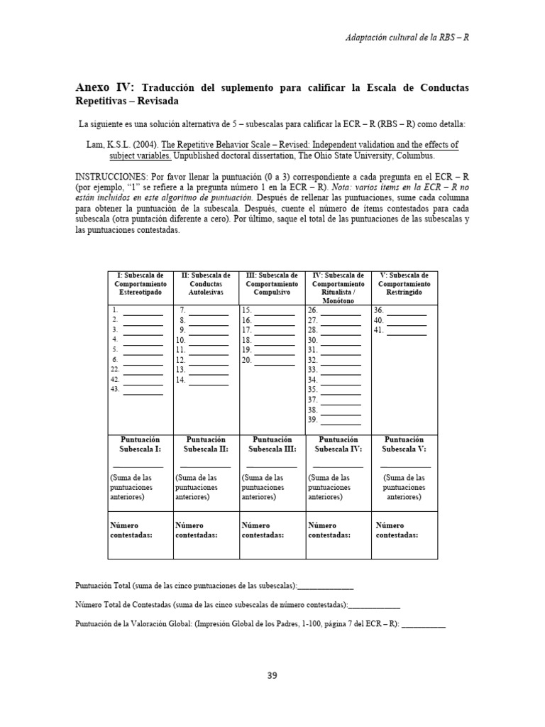 ECR-R Adaptación RBS-R Resultados | PDF