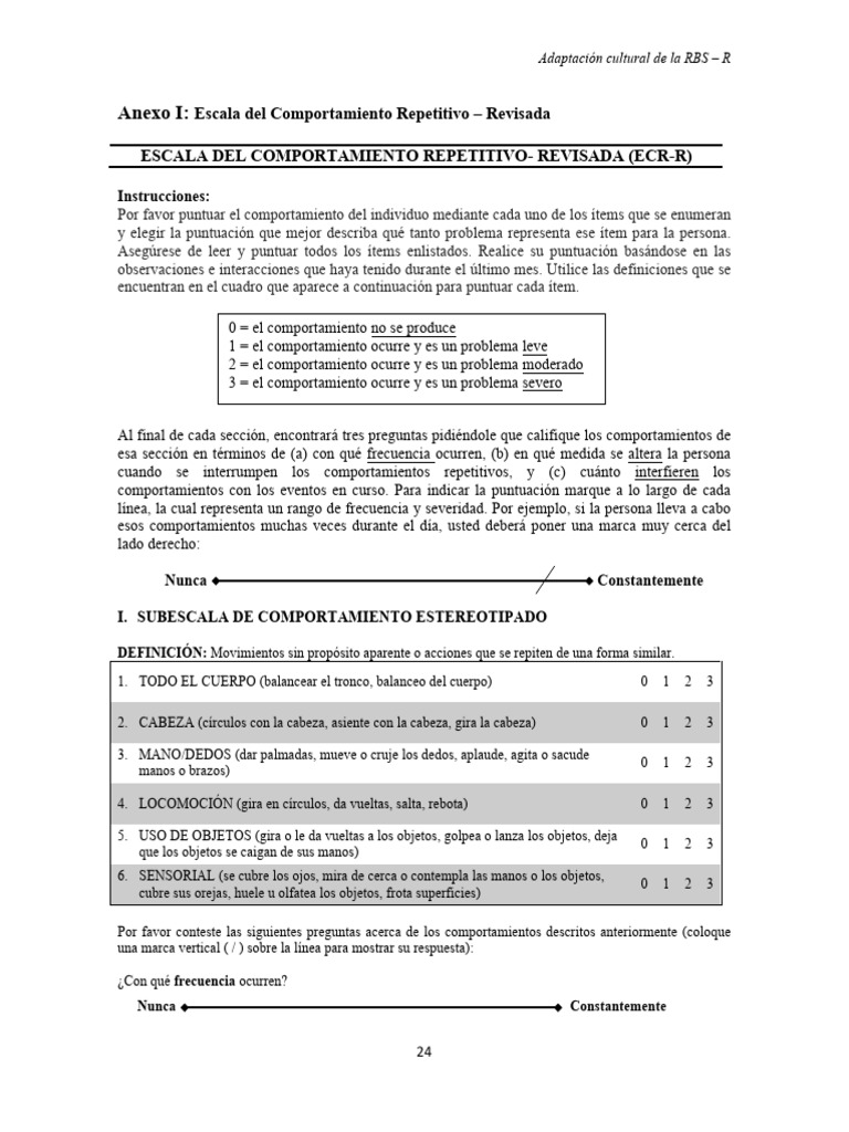 ECR-R Adaptación RBS-R Preguntas | PDF