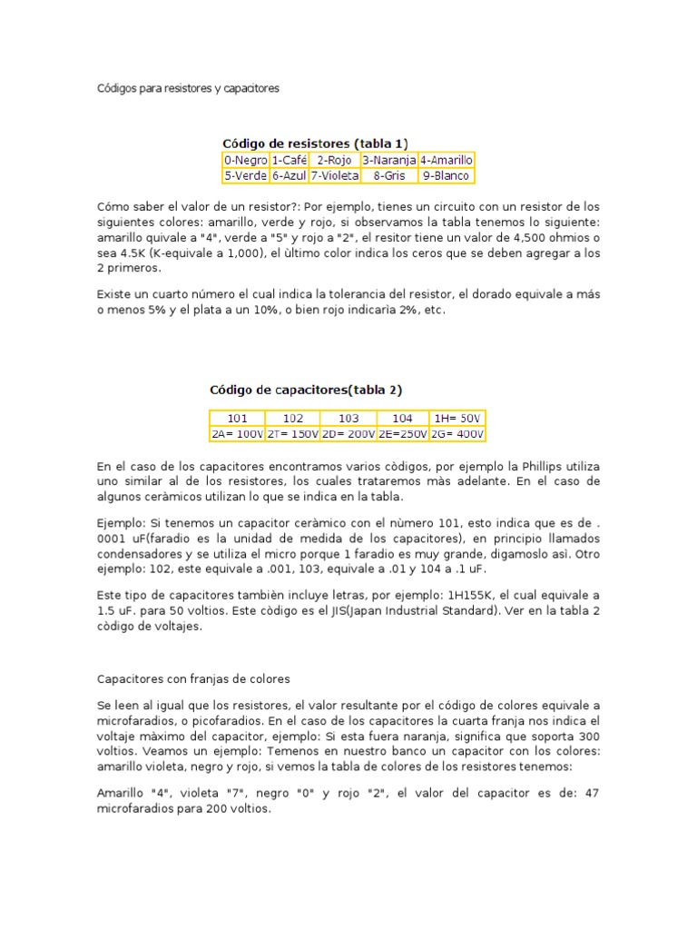 Códigos Para Resistores Y Capacitores