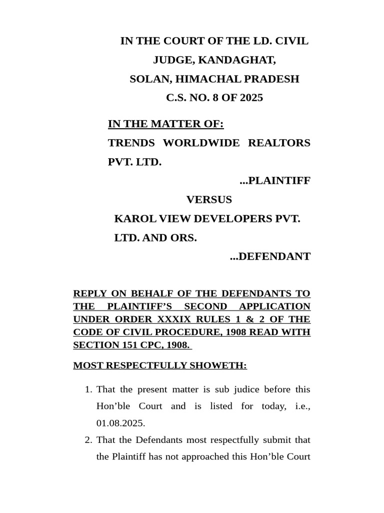 Reply To Appl. Order 39 Rule 1 and 2 | PDF | Arbitration | Lawsuit
