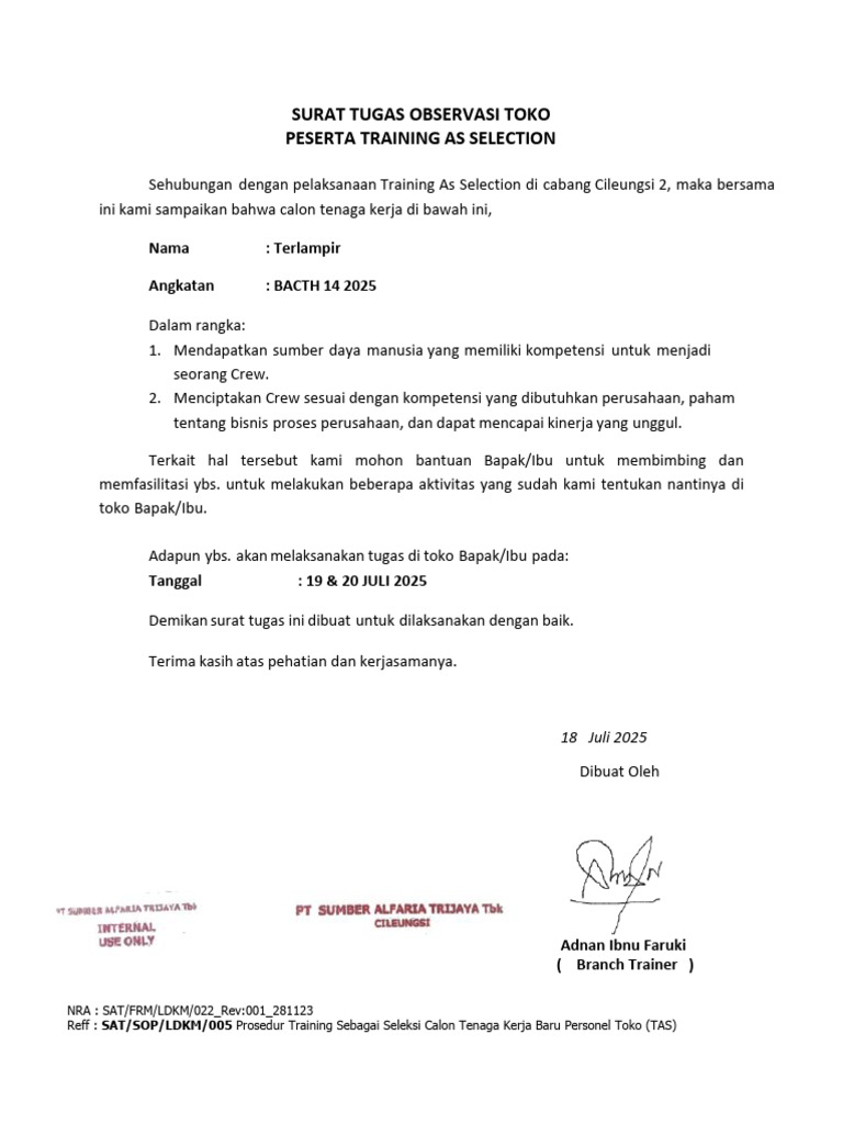Surat Tugas Batch 14 | PDF