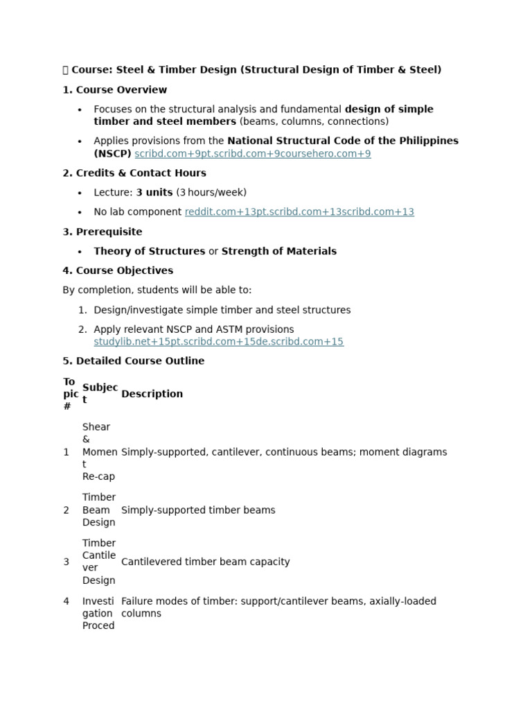 Steel and Timber Design Course Overview | PDF | Beam (Structure) | Bending
