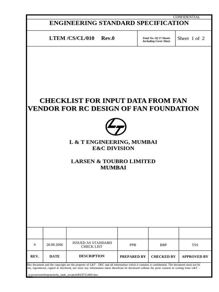 Fan Foundation Input Data Checklist | PDF | Mechanical Engineering