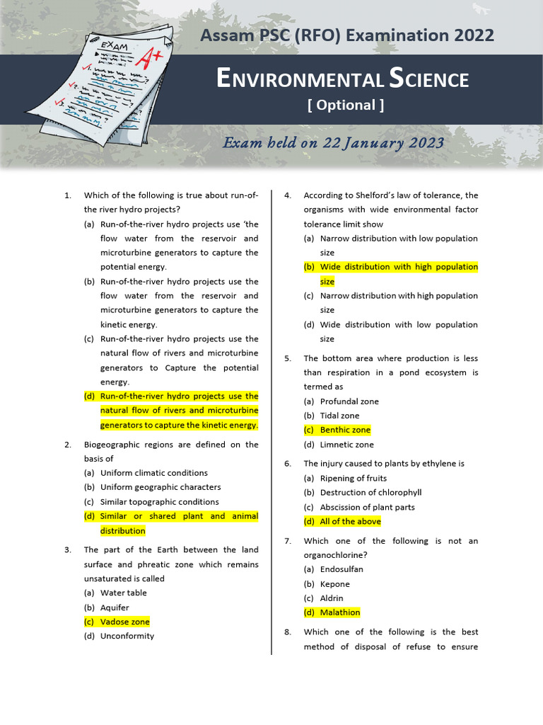 Environmental Science Exam Questions | PDF | Aerosol | Earth Sciences