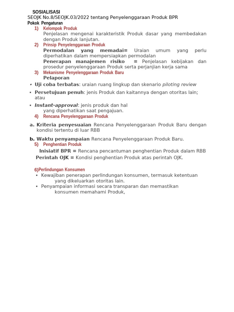 Panduan Penyelenggaraan Produk BPR | PDF