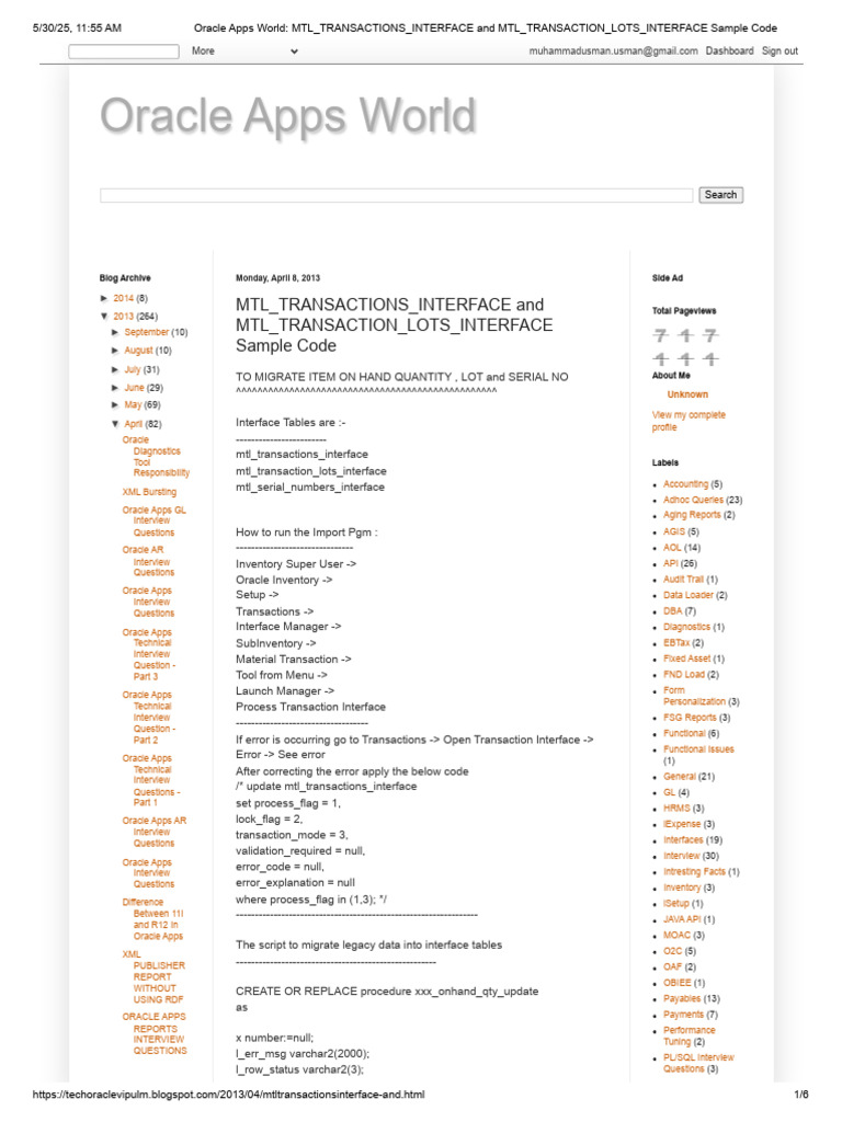 MTL Transactions Interface Code Guide | PDF | Pl/Sql | Computing