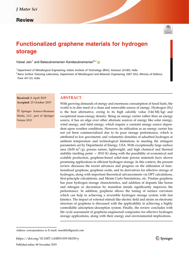 Functionalized Graphene for Hydrogen Storage | PDF | Adsorption | Graphene