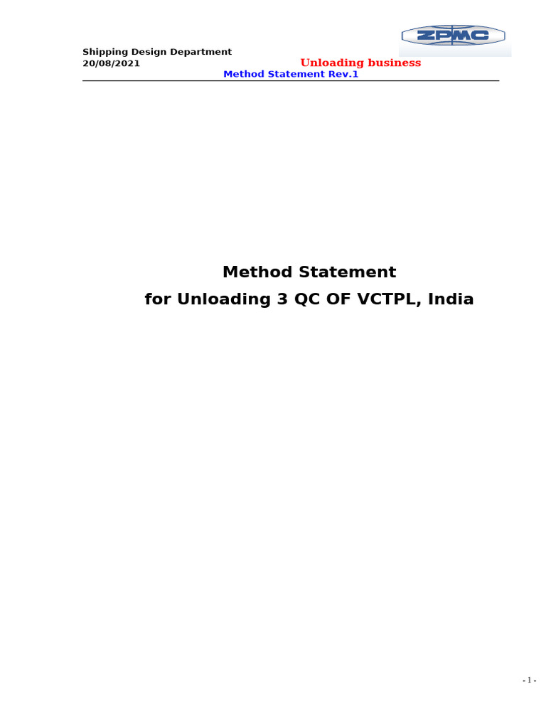 Unloading Method Statement for 3QC | PDF | Water Transport | Shipping