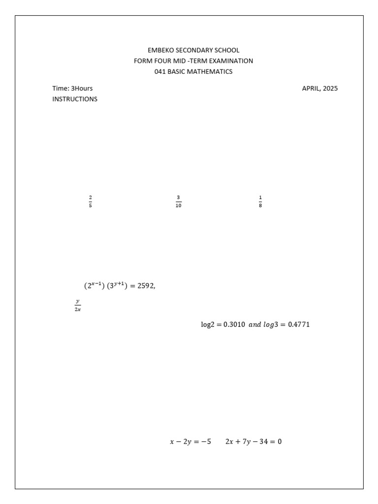 Mathematics - f4 April 2025 | PDF | Rotation | Numbers