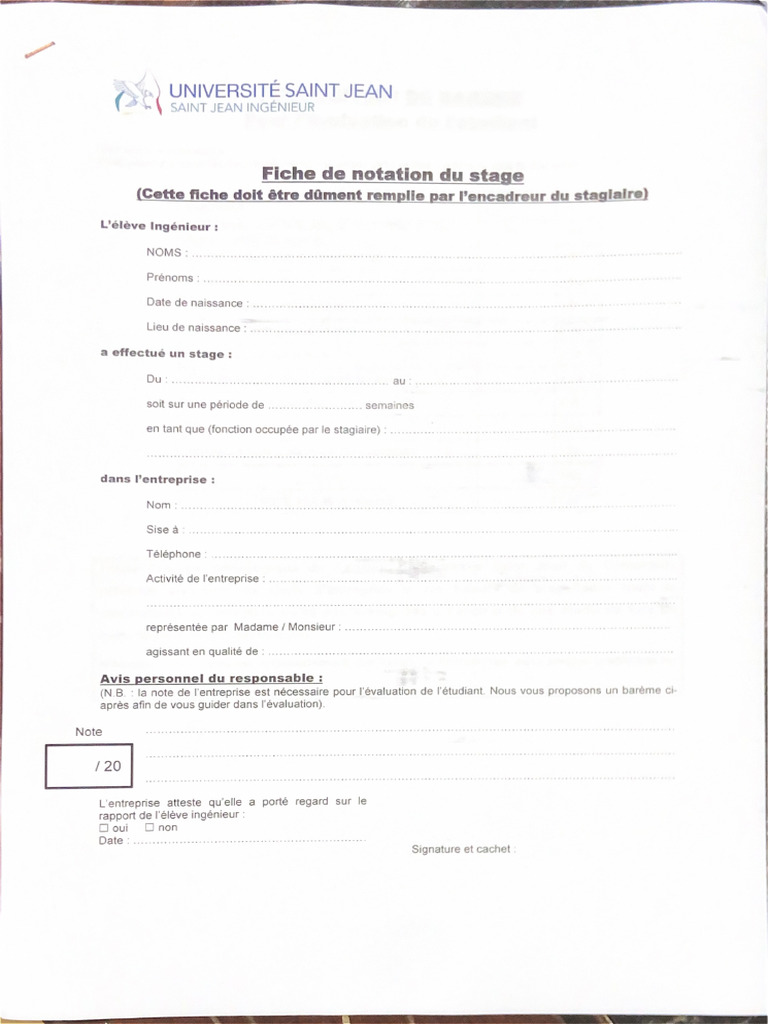 Fiche de Notation de Stage | PDF