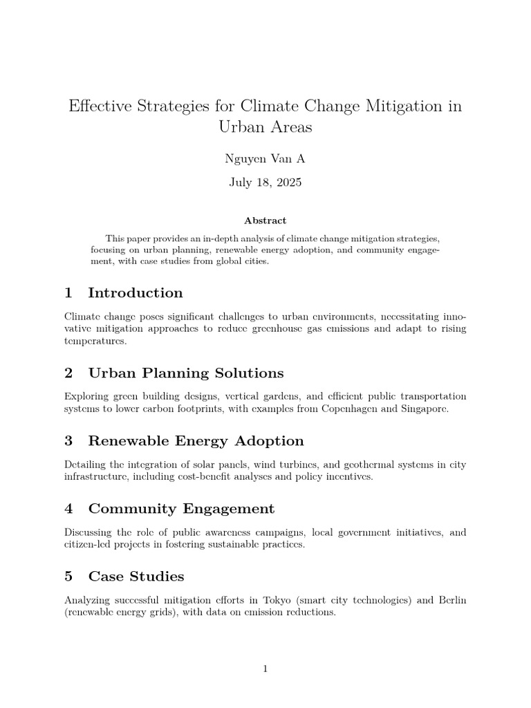 Effective Strategies For Climate Change Mitigation in Urban Areas | PDF