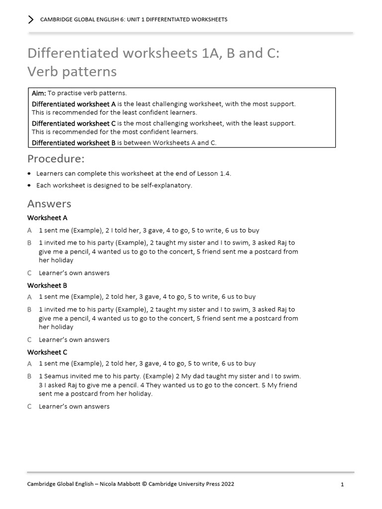 Verb Patterns Worksheets for Learners | PDF | English Language | Object ...