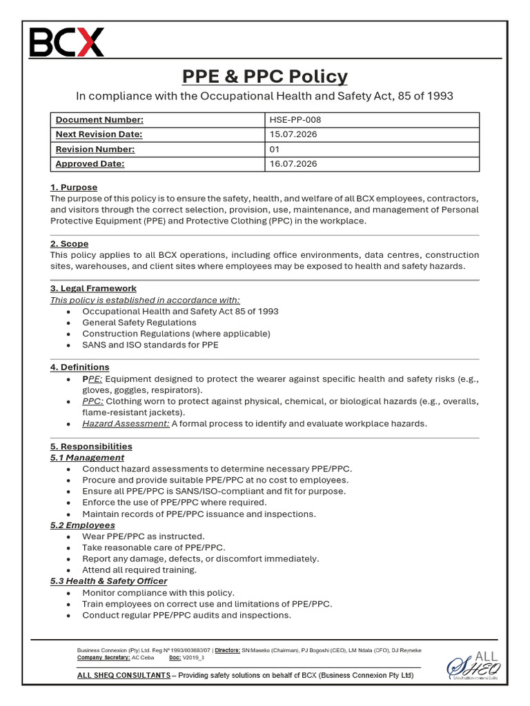 Ppe & PPC Policy | PDF | Personal Protective Equipment | Occupational ...