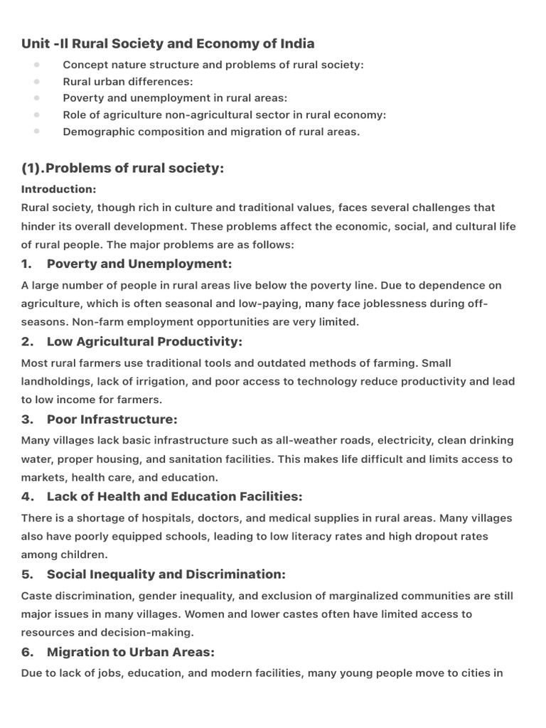 Unit - Il Rural Society and Economy of India | PDF | Poverty | Poverty ...