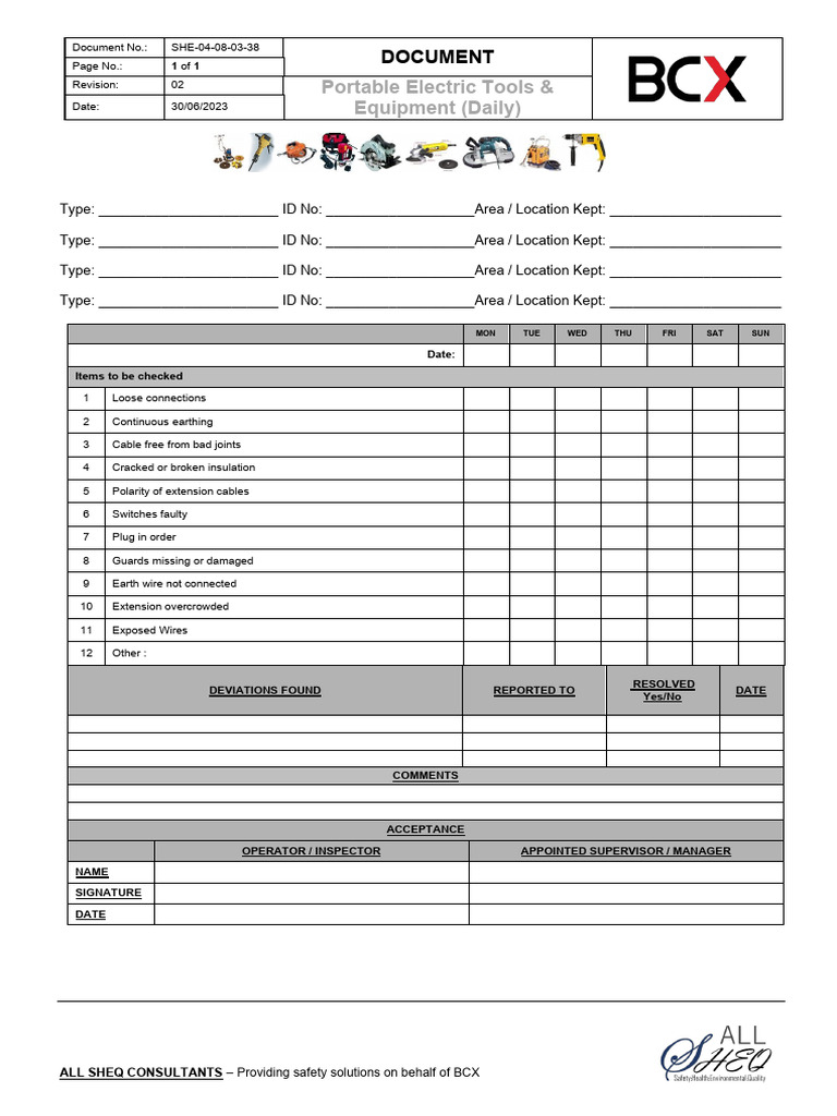 Portable Electrical Equipment Checklist | PDF