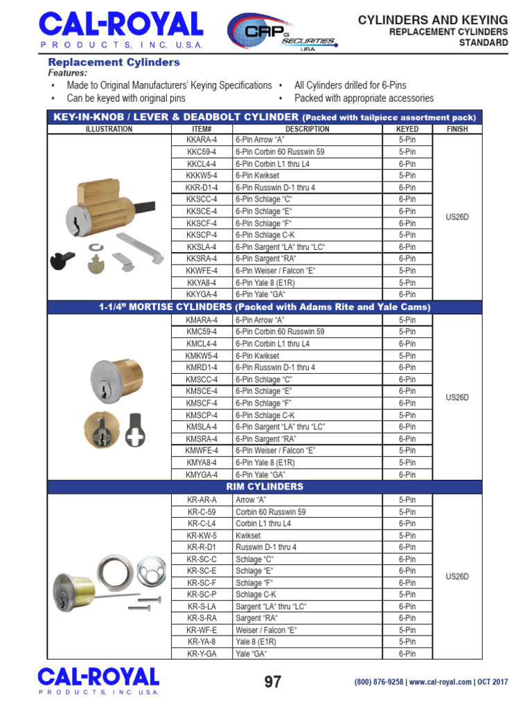 UL 437 Cylinder Specifications Guide | PDF | Physical Security