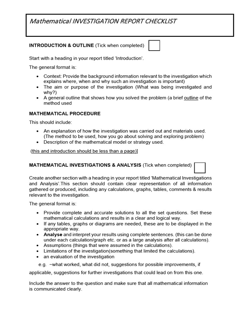 Mathematical Investigation Report Guide | PDF | Analysis | Mathematics