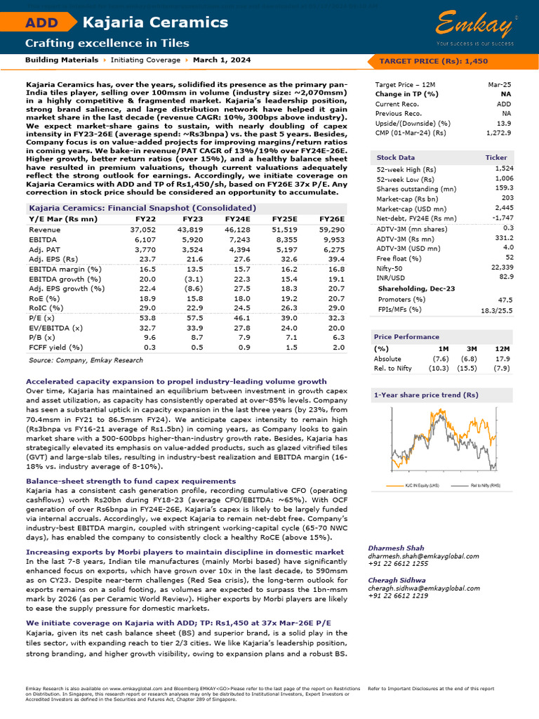 Dbae2782 Kajaria Ceramics Initiating Coverage 010324 Others | PDF ...