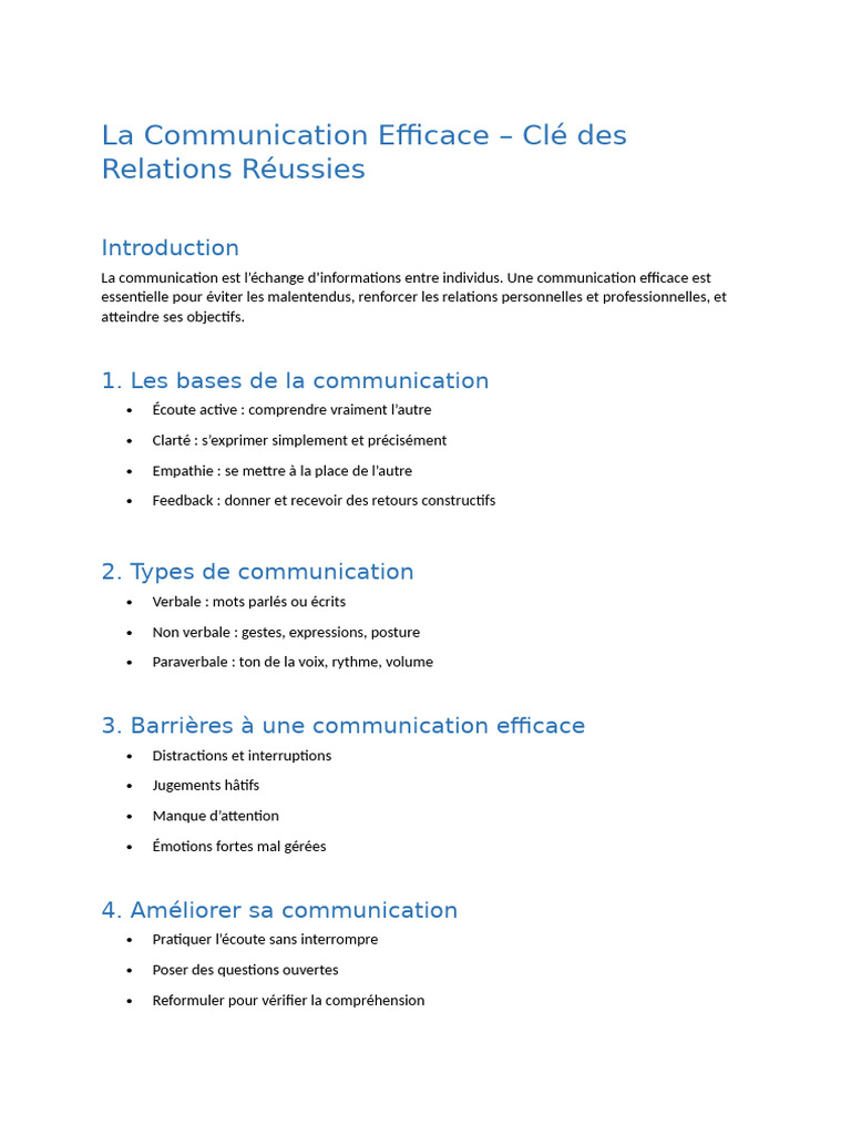Communication Efficace pour Relations Réussies | PDF
