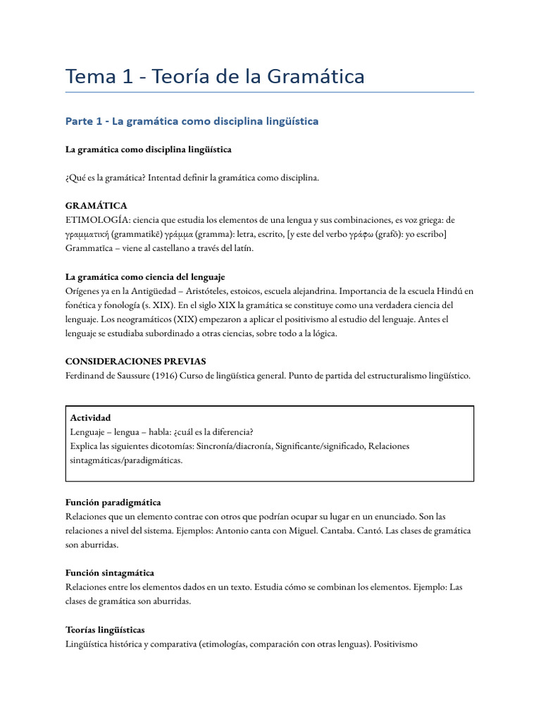 Tema 1 - Gramática | PDF | Gramática | Lingüística