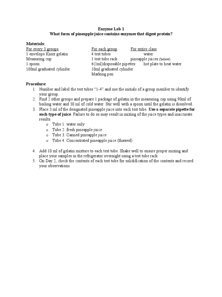 10 S Pineapple Enzyme Lab Pdf Collagen Gelatin