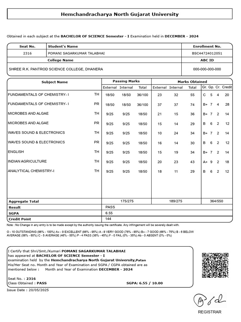BSc Marksheet December 2024 | PDF | Qualifications