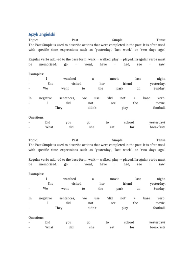 Understanding Past Simple Tense | PDF | Verb | Grammatical Tense
