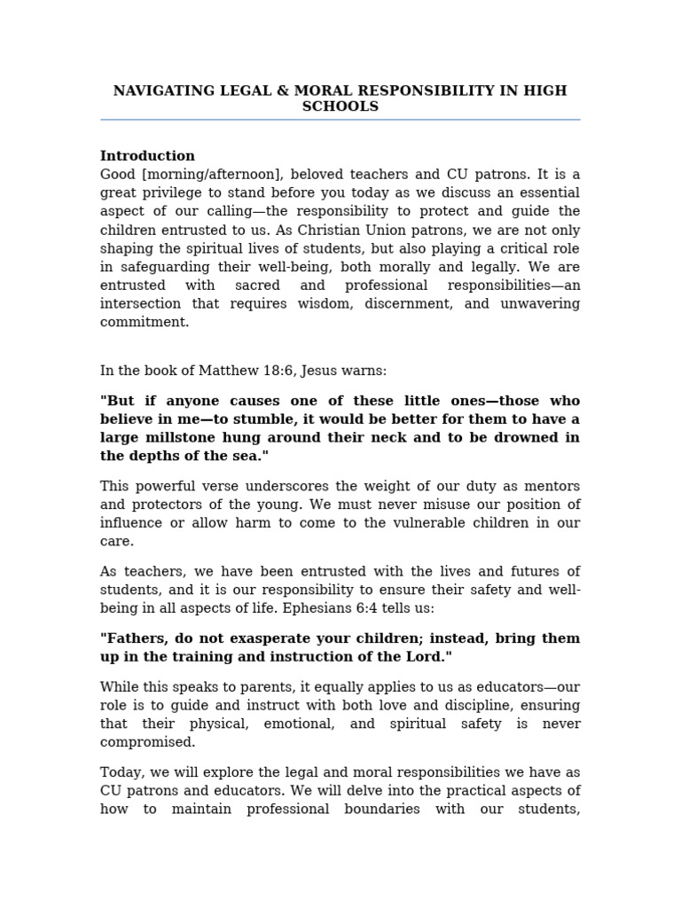 Navigating Legal and Moral Responsibility in High Schools | PDF | Child ...