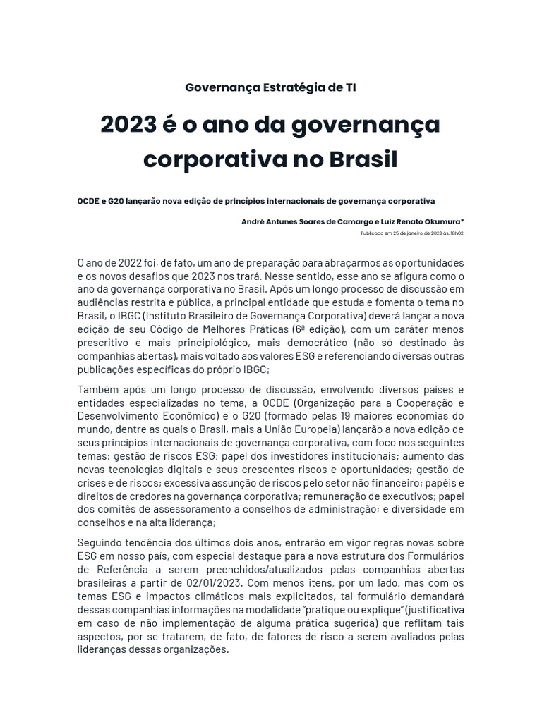 Governança Corporativa em 2023 no Brasil | PDF | Contabilidade | Governança