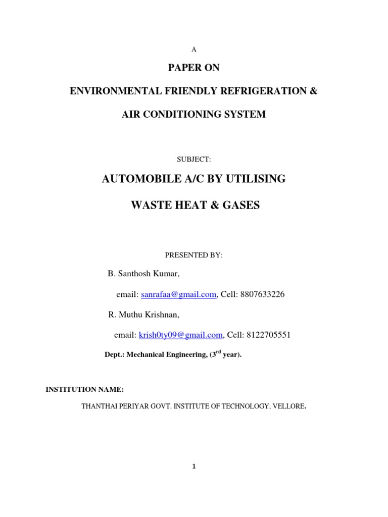 Eco-Friendly A/C Using Waste Heat | PDF | Air Conditioning | Hvac
