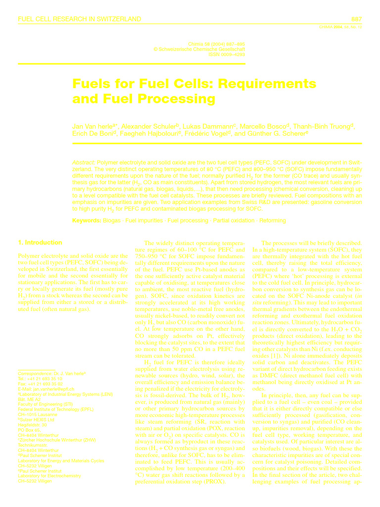 Fuel Processing for Swiss Fuel Cells | PDF | Solid Oxide Fuel Cell ...