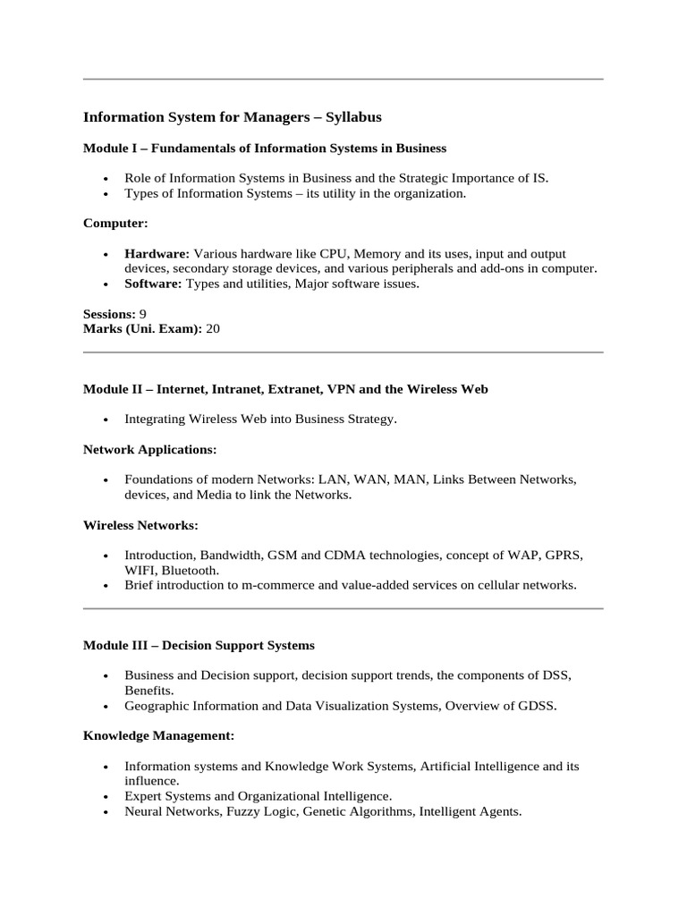 Information System For Managers Syllabus and Paper Solve | PDF ...
