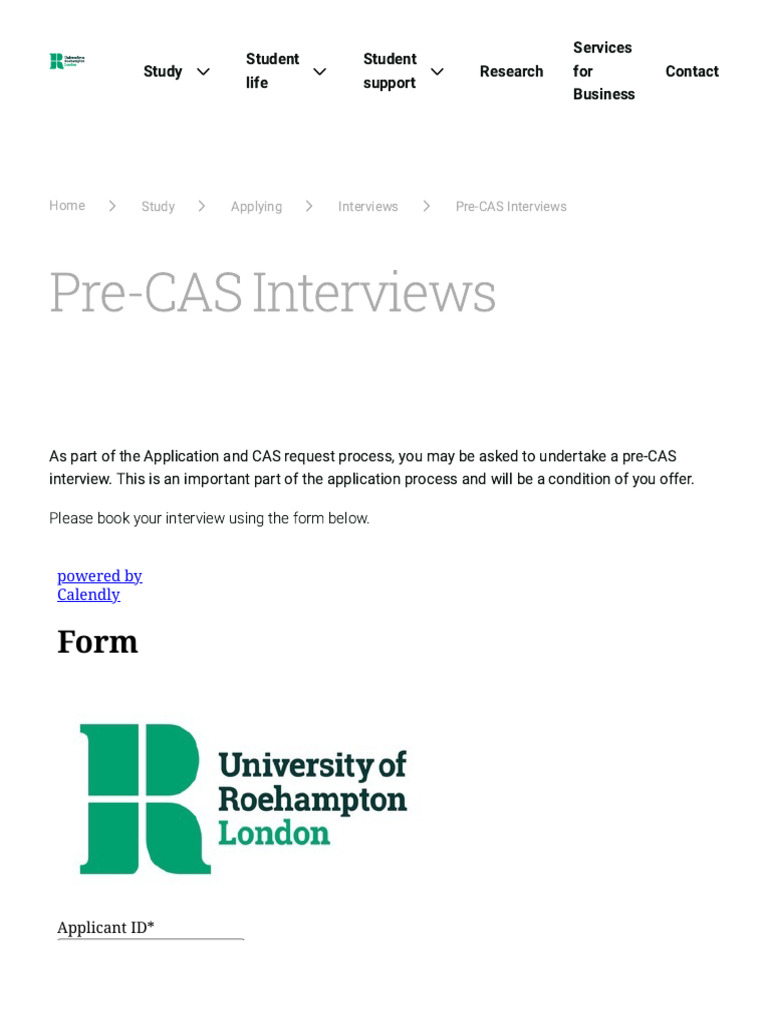 Pre-CAS Interviews - University of Roehampton, London | PDF