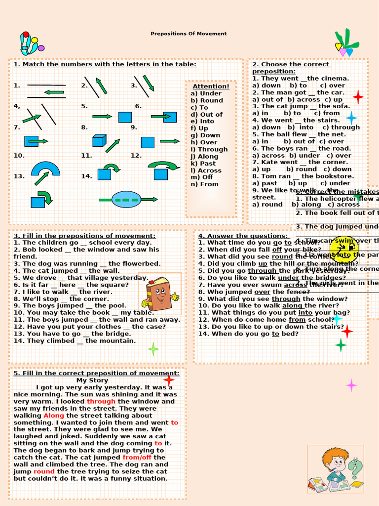 Preposition Exercises for Movement | PDF