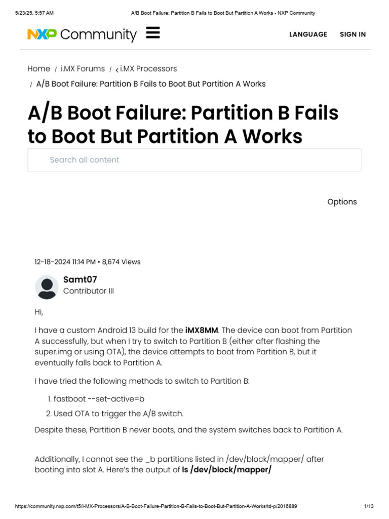 A - B Boot Failure - Partition B Fails To Boot But Partition A Works ...