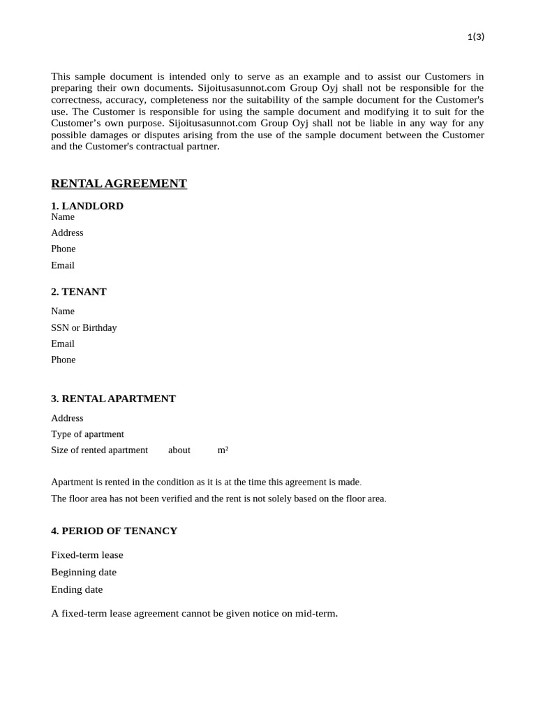 Rental Agreement Tempalte Fixed Term | PDF | Leasehold Estate | Lease