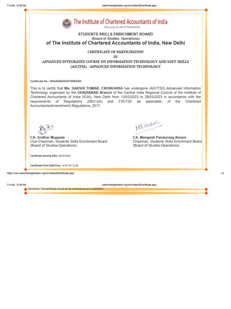Advanced ITT Certificate for Participants | PDF | Business | Accounting