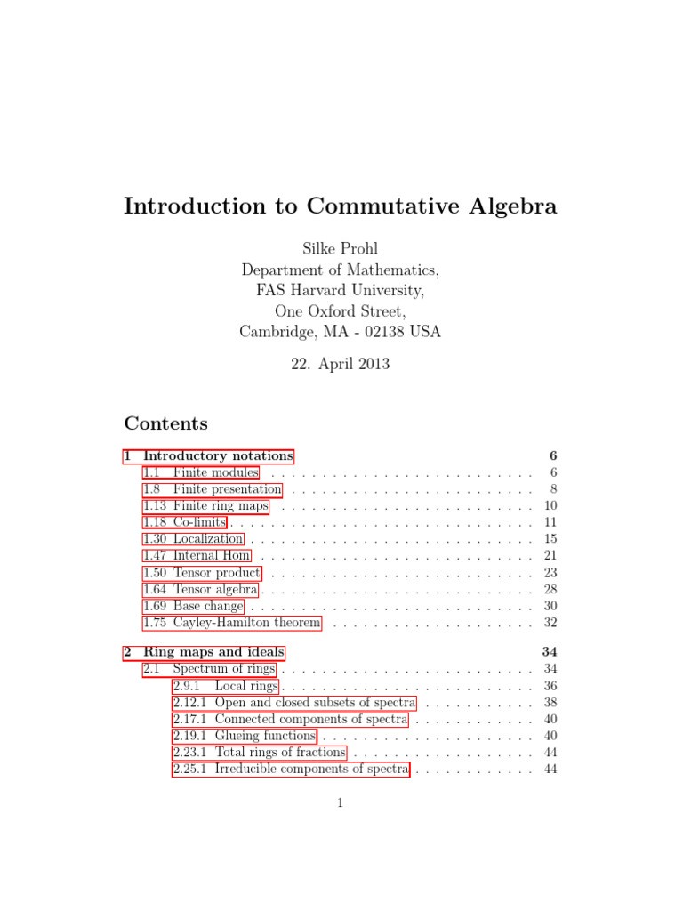 Book Commutative Algebra | PDF | Ring (Mathematics) | Field (Mathematics)