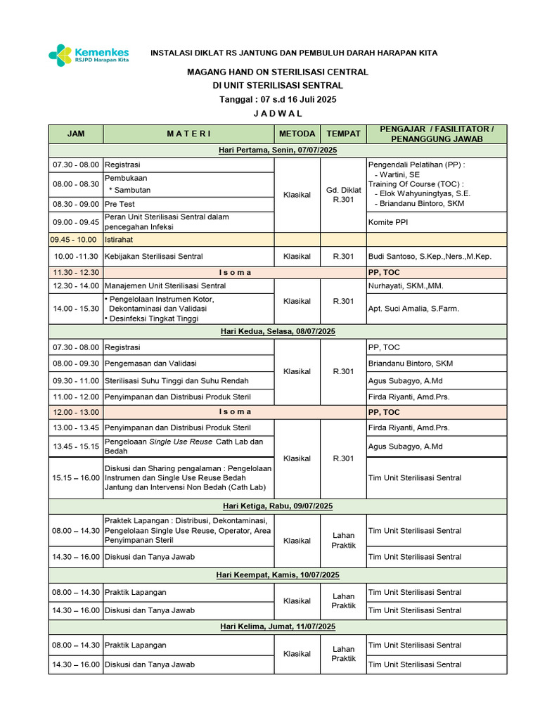 Jadwal Magang - CSSD - 7 S.D 16 Jul 2025 | PDF
