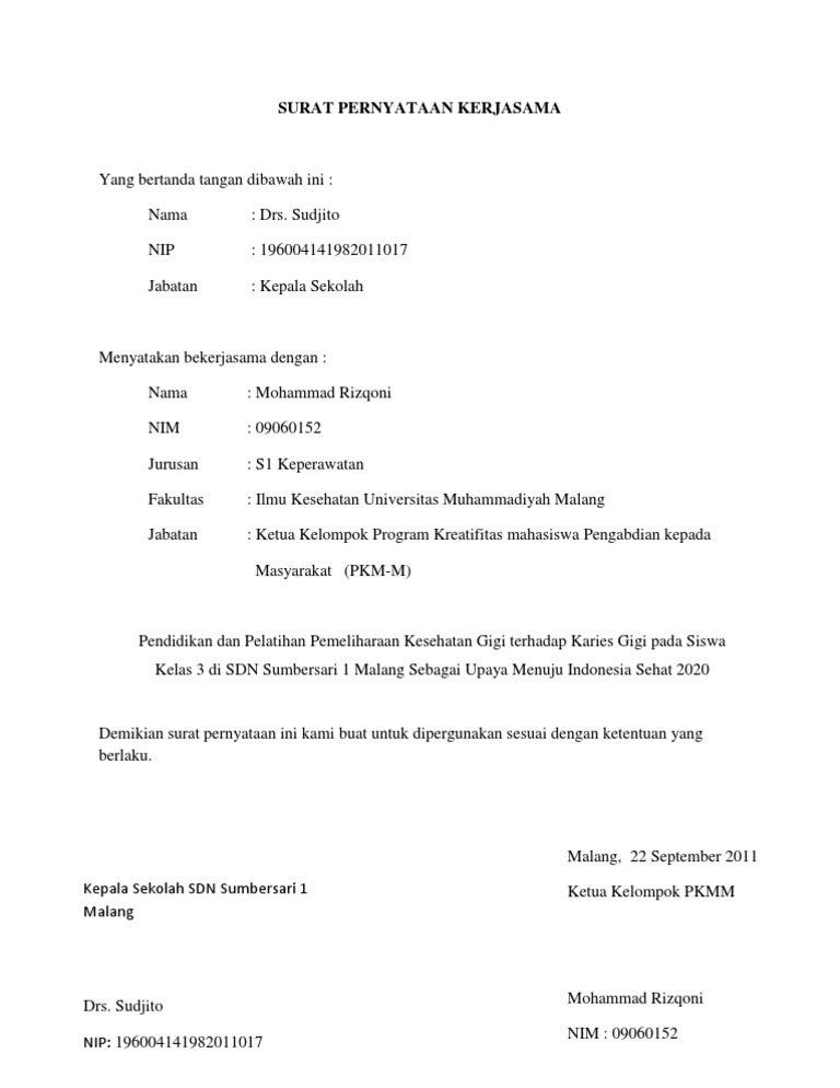 Surat Pernyataan Kerjasama