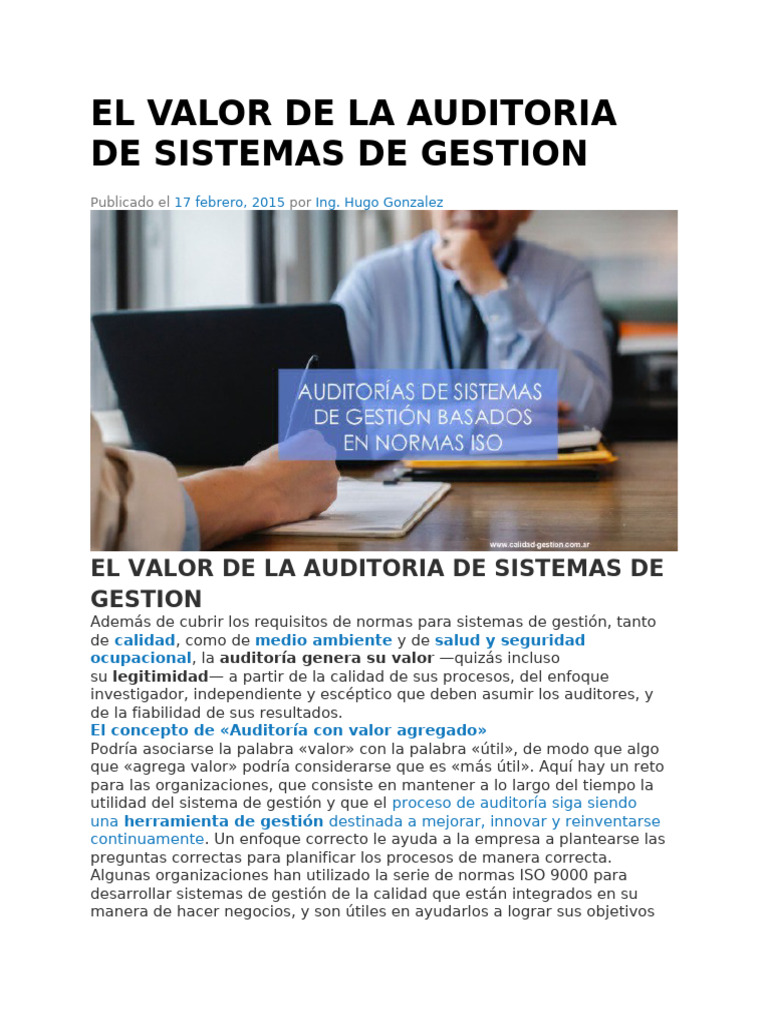 Valor de la Auditoría en Gestión Empresarial | PDF | Auditoría ...