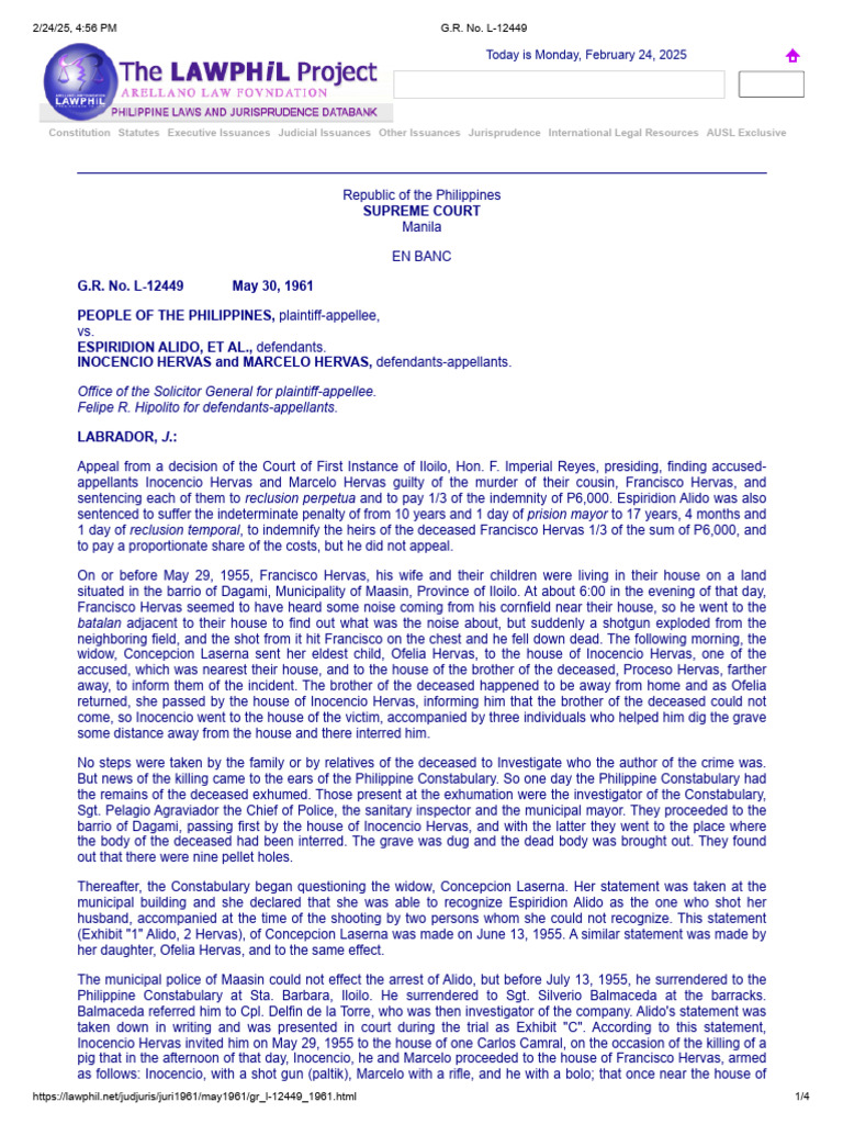 Supreme Court Ruling on Hervas Murder Case | PDF | Witness | Testimony