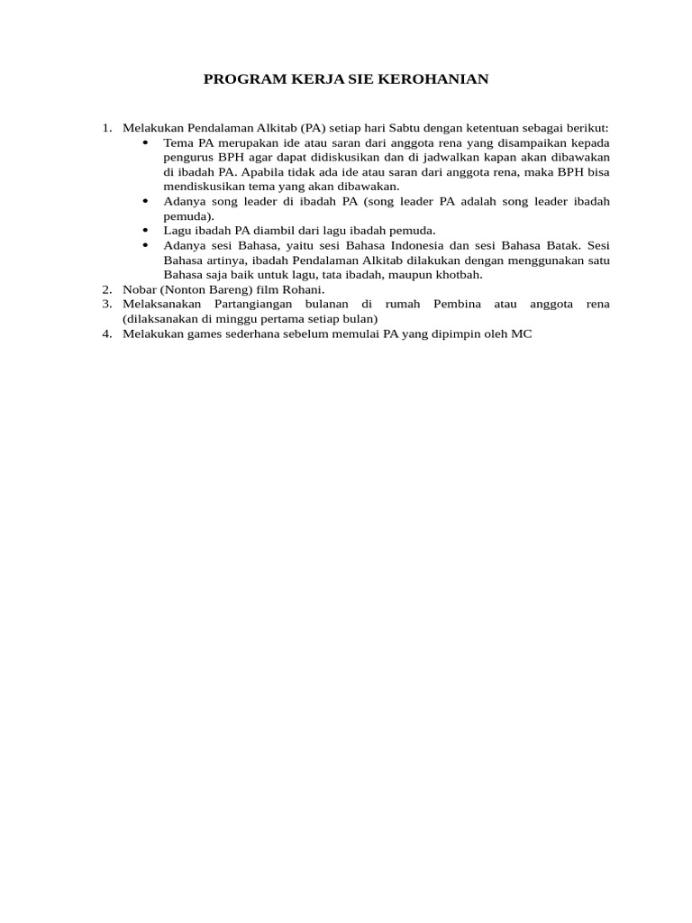 Program Kerja Sie Kerohanian 2023 | PDF