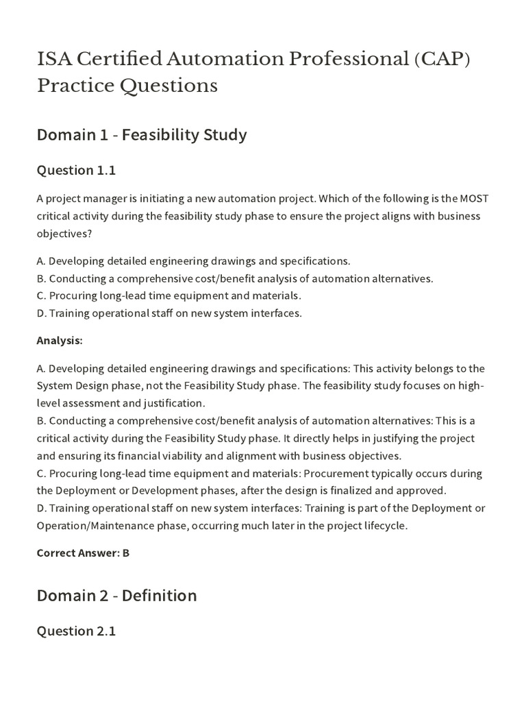 ISA Certified Automation Professional (CAP) Practice Questions | PDF ...