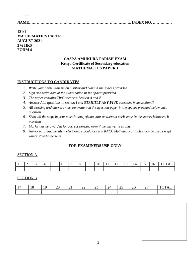 2022 BORAMU CASPA Maths pp1 Form 4 | PDF | Chess Theory | Chess