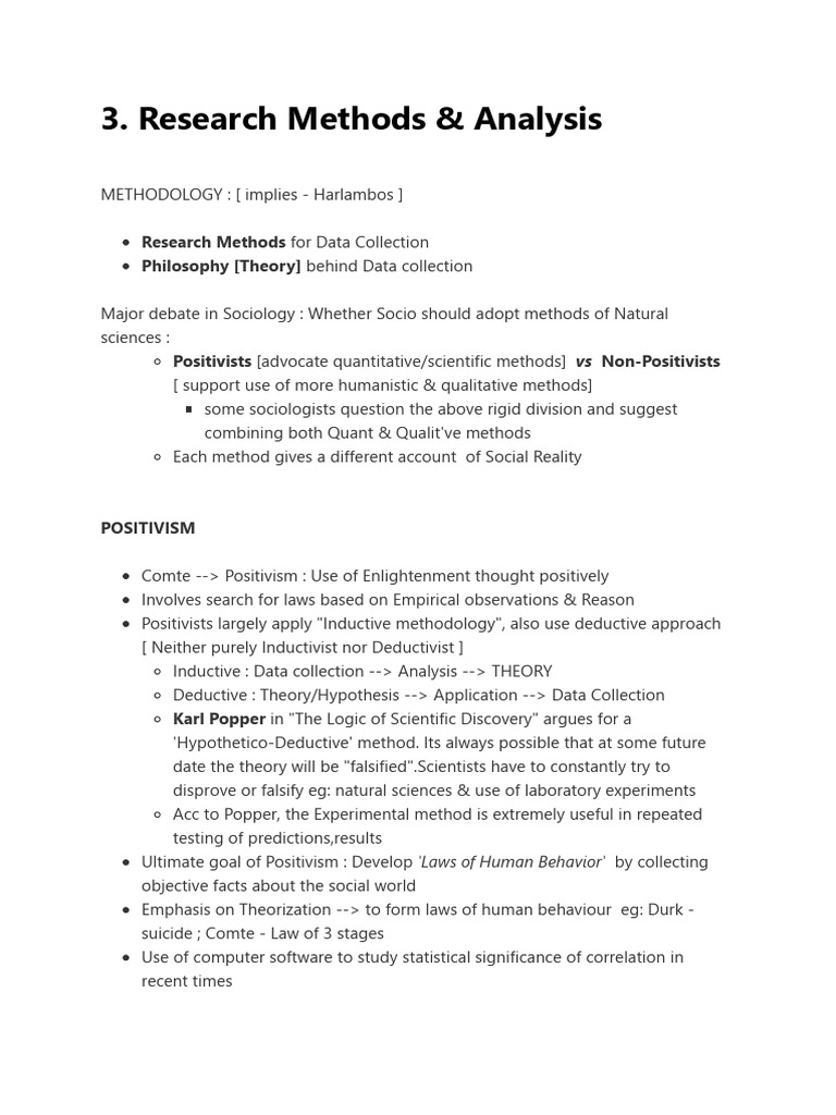 Research Methods in Sociology: Positivism vs Qualitative | PDF ...